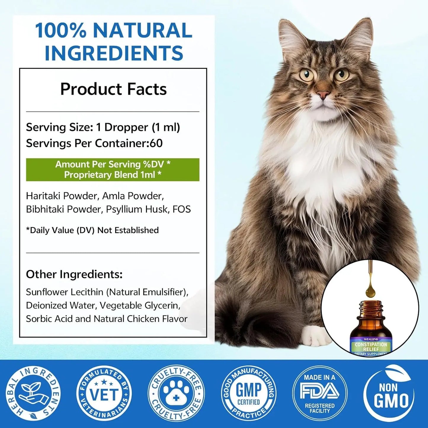 Cat Constipation Relief – Natural Digestive Support Liquid, 60 mL