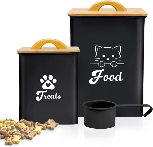 Airtight Cat Food Storage Containers with Scoop, 2-Piece Black Canister Set Black