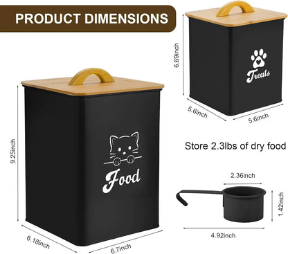 Airtight Cat Food Storage Containers with Scoop, 2-Piece Black Canister Set