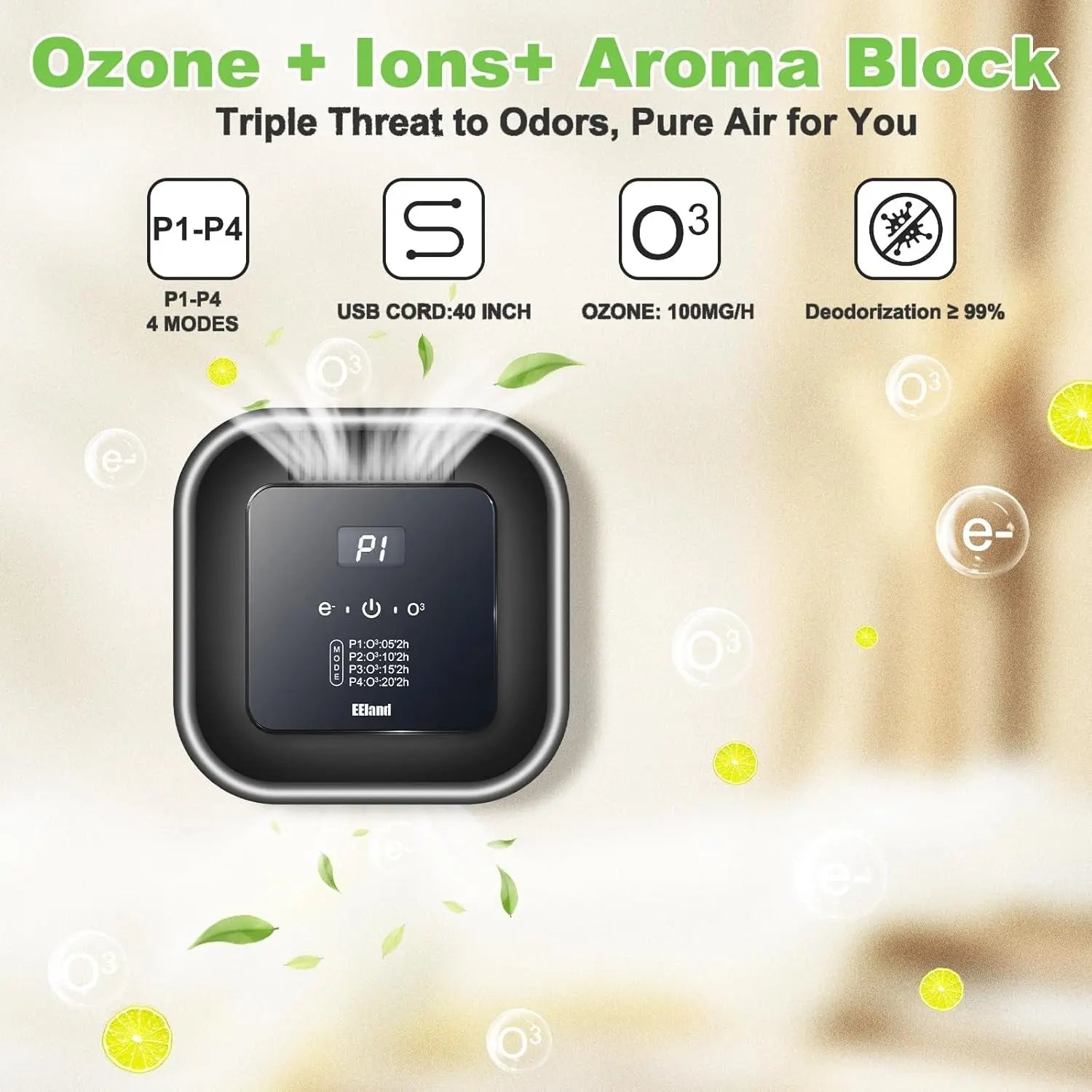 Cat Litter Deodorizer & Aromatherapy Ozone Air Purifier 5 Mode USB Plug In