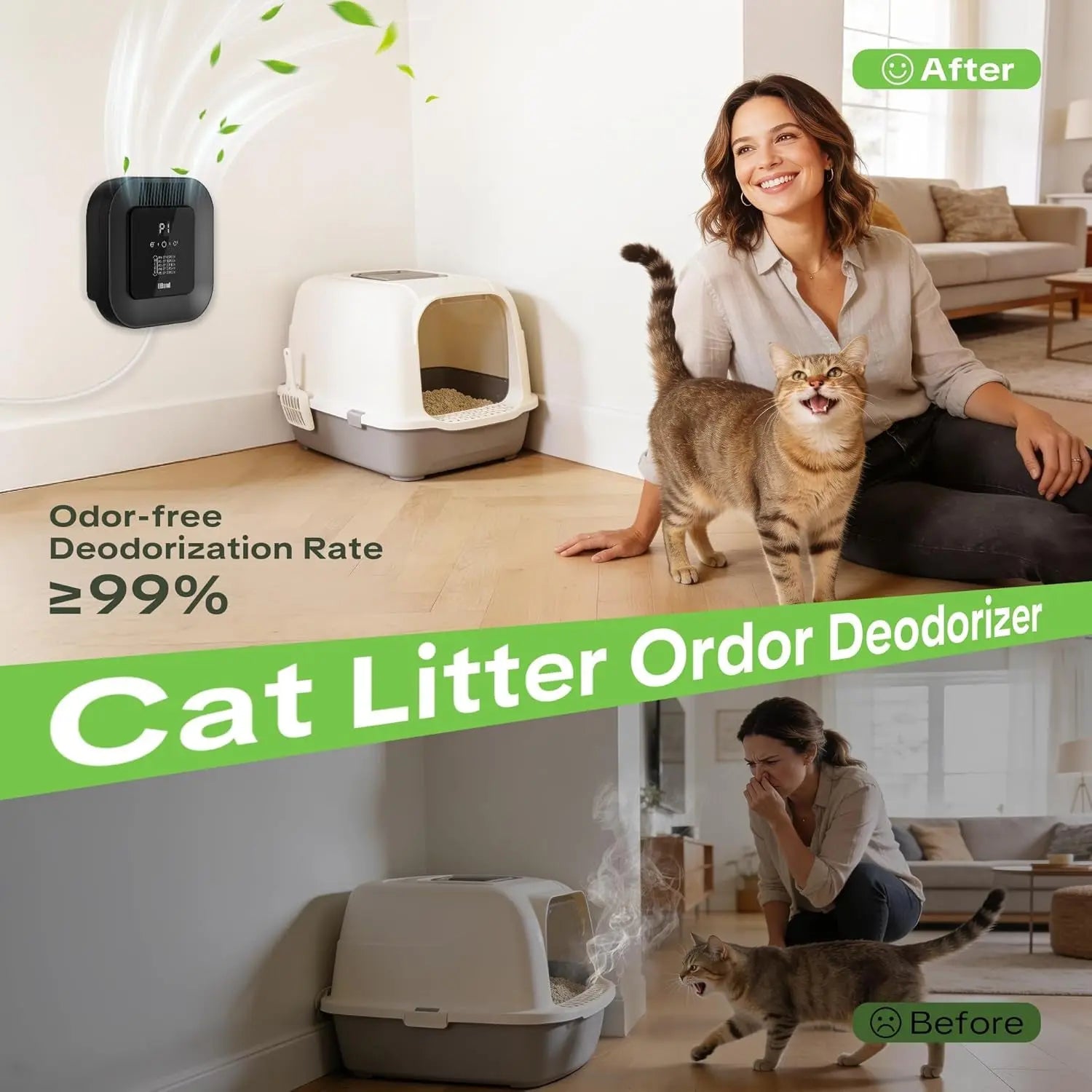 Cat Litter Deodorizer & Aromatherapy Ozone Air Purifier 5 Mode USB Plug In