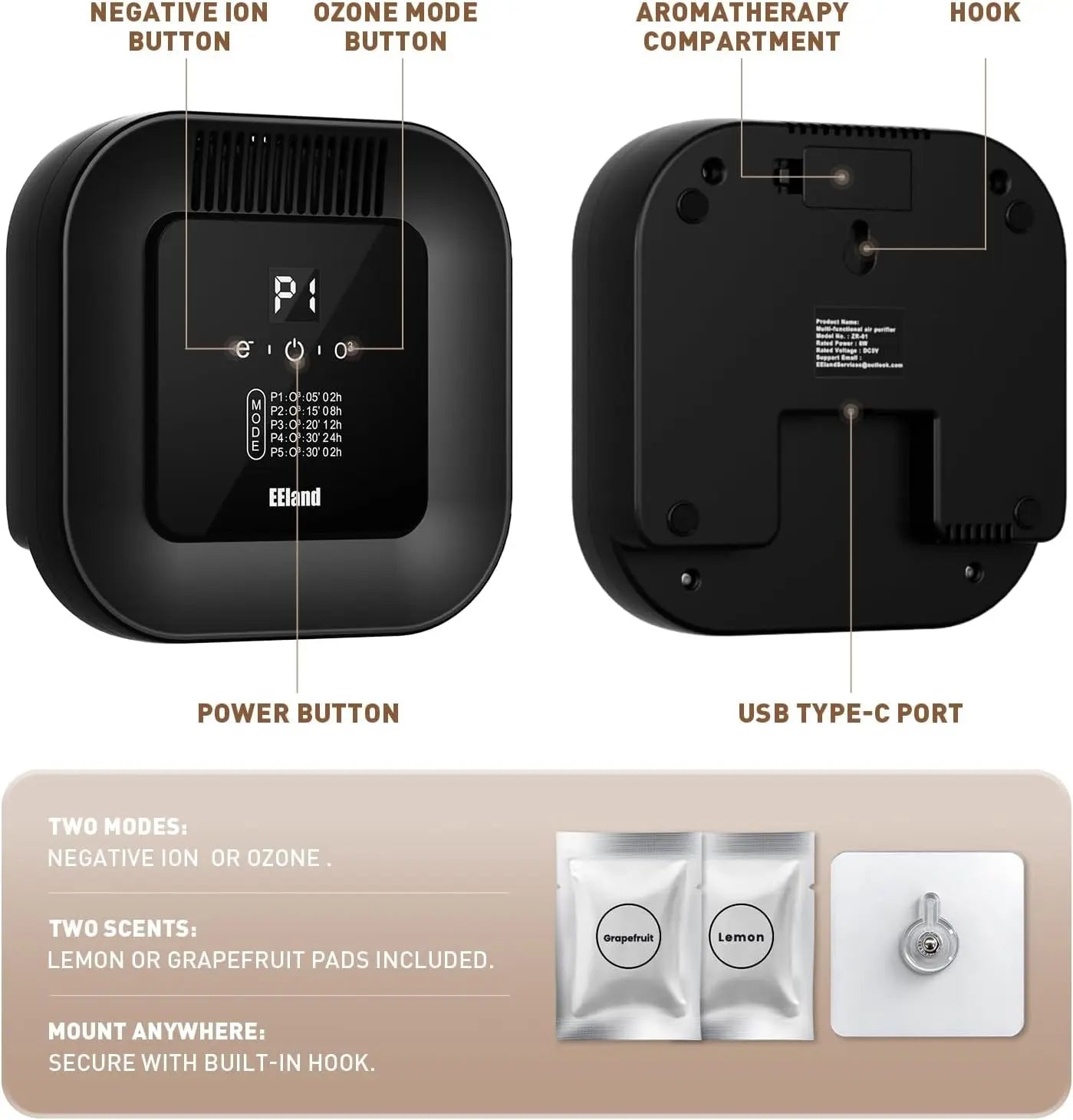 Cat Litter Deodorizer & Aromatherapy Ozone Air Purifier 5 Mode USB Plug In