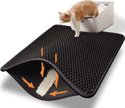Cat Litter Mat –Waterproof & Urine Proof, Scatter Control, Easy Clean, Washable, BPA-Free Black 23" X 17"
