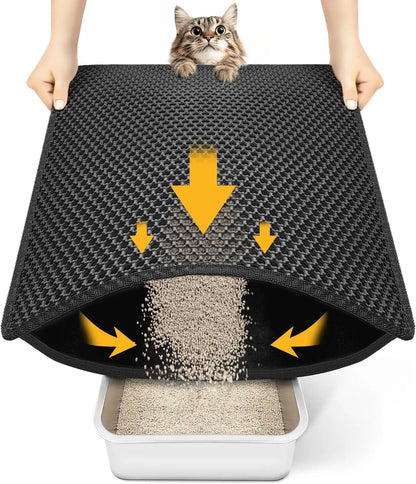 Cat Litter Mat –Waterproof & Urine Proof, Scatter Control, Easy Clean, Washable, BPA-Free Black 24" X 18"