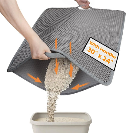 Cat Litter Mat –Waterproof & Urine Proof, Scatter Control, Easy Clean, Washable, BPA-Free Gray 30” X 24”