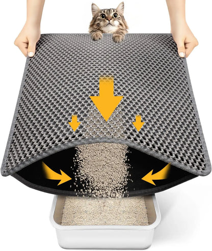 Cat Litter Mat –Waterproof & Urine Proof, Scatter Control, Easy Clean, Washable, BPA-Free Gray 24" X 18"