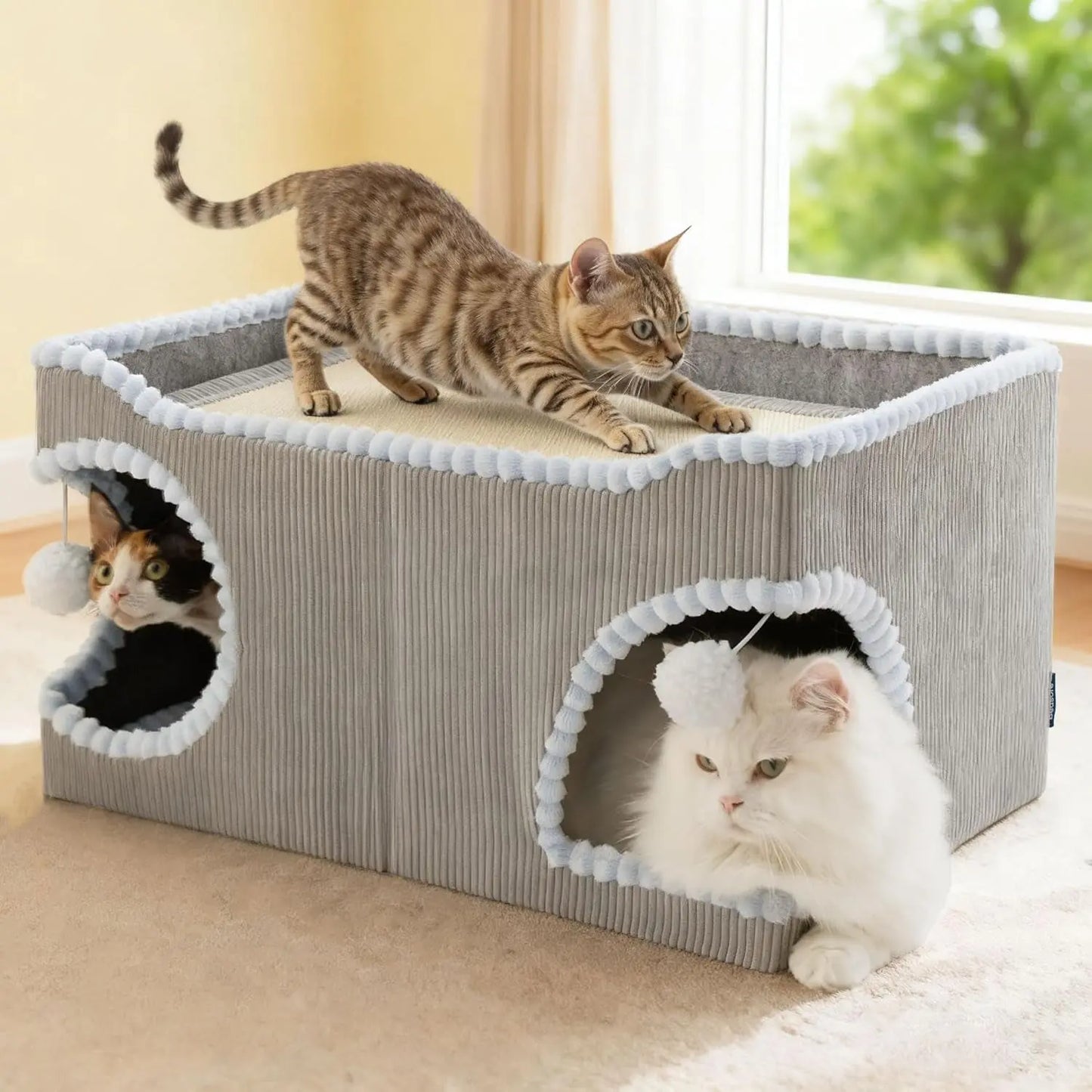 Cat Scratcher House with Removable Sisal Top, Foldable Cat Furniture Modern Grey-Corduroy