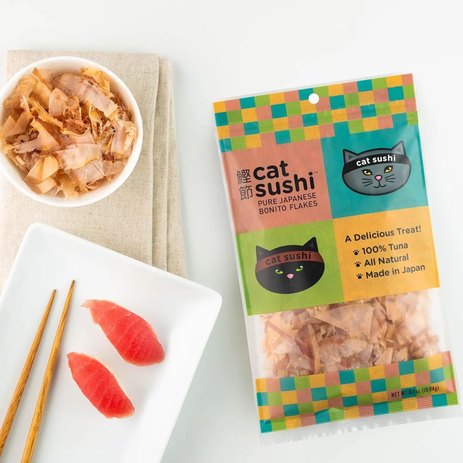 Cat Sushi Bonito Flakes Treats, 100% Pure Tuna Meal Topper for Cats