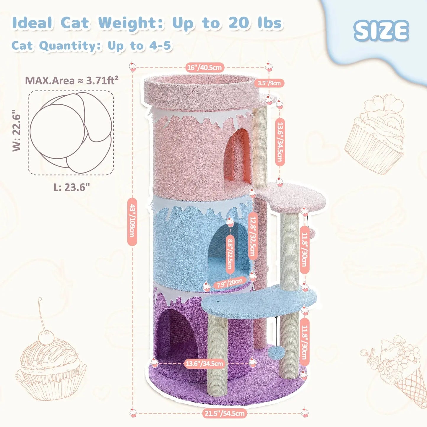 Cat Tree Tower Condo – Multi-Tier Cake Design, Sisal Scratching Posts, Indoor Cat House
