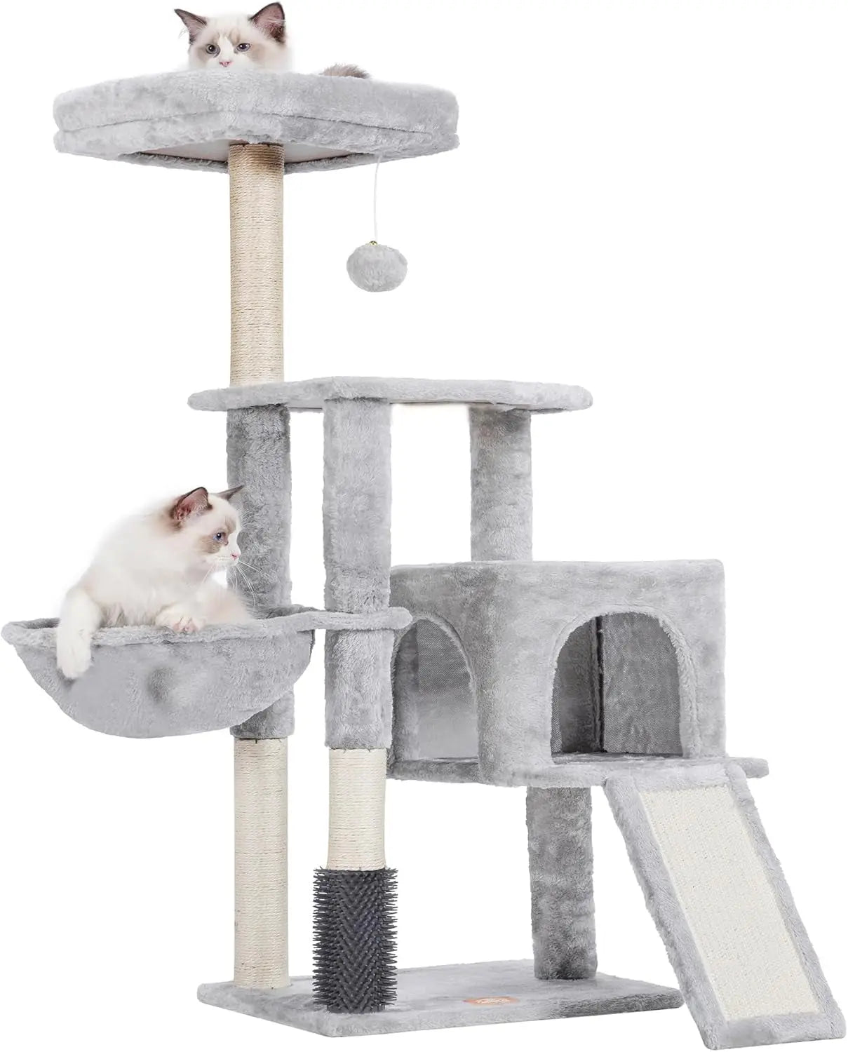 Cat Tree, Cat Tower for Indoor Cats with Scratching Board, Multi-Level Cat Furniture Condo with Feeding Bowl Smoky Gray HCT010G Light Gray 42.5 Inch
