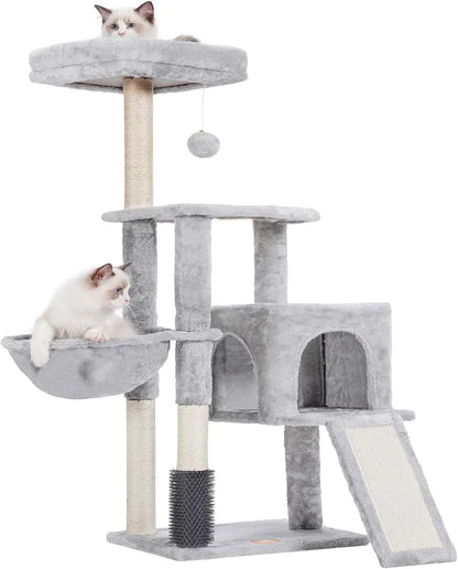 Cat Tree, Cat Tower for Indoor Cats with Scratching Board, Multi-Level Cat Furniture Condo with Feeding Bowl Smoky Gray HCT010G Light Gray 42.5 Inch