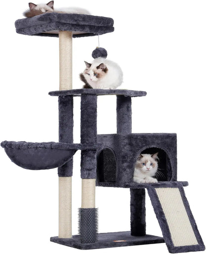 Cat Tree, Cat Tower for Indoor Cats with Scratching Board, Multi-Level Cat Furniture Condo with Feeding Bowl Smoky Gray HCT010G Smoky Gray 42.5 Inch