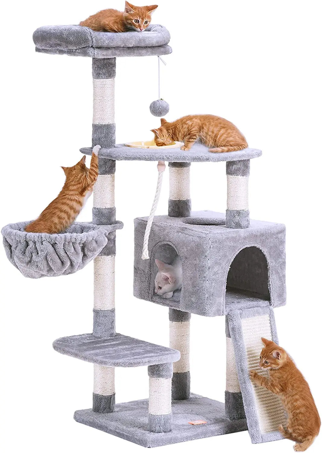 Cat Tree, Cat Tower for Indoor Cats with Scratching Board, Multi-Level Cat Furniture Condo with Feeding Bowl Smoky Gray HCT010G Light Gray 50 Inch