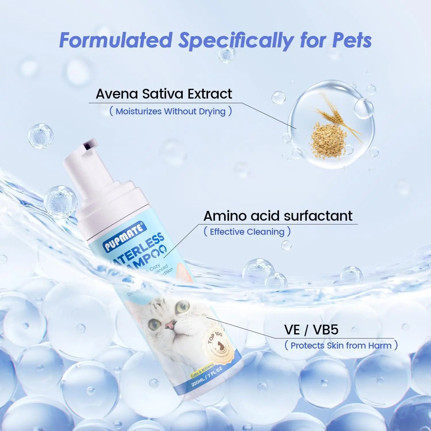 Cat Waterless Shampoo No Rinse Hypoallergenic Detangling Odor Control