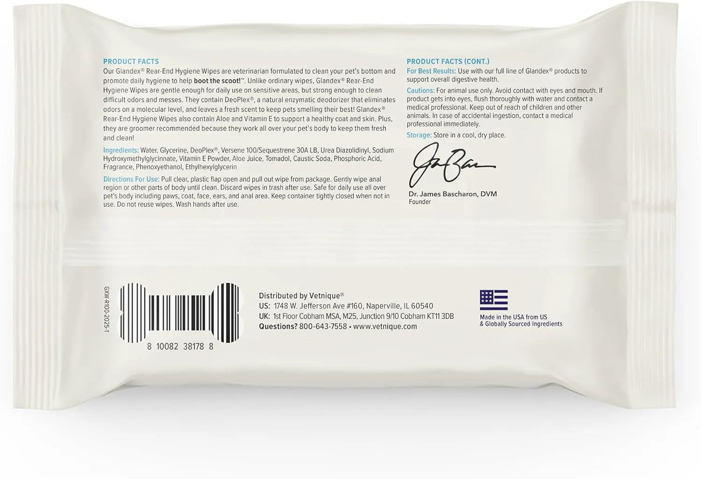 Cat & Dog Anal Gland Wipes Deodorizing Aloe Vitamin E Grooming Wipes 75-100Ct