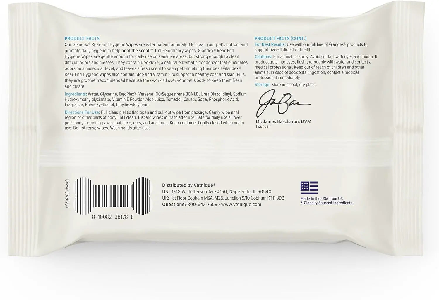 Cat & Dog Anal Gland Wipes Deodorizing Aloe Vitamin E Grooming Wipes 75-100Ct
