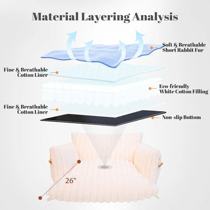 Cat & Small Dog Bed -Couch Off-White, Washable Cover, Non-Slip, Supportive Foam