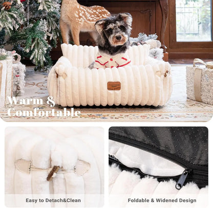 Cat & Small Dog Bed -Couch Off-White, Washable Cover, Non-Slip, Supportive Foam