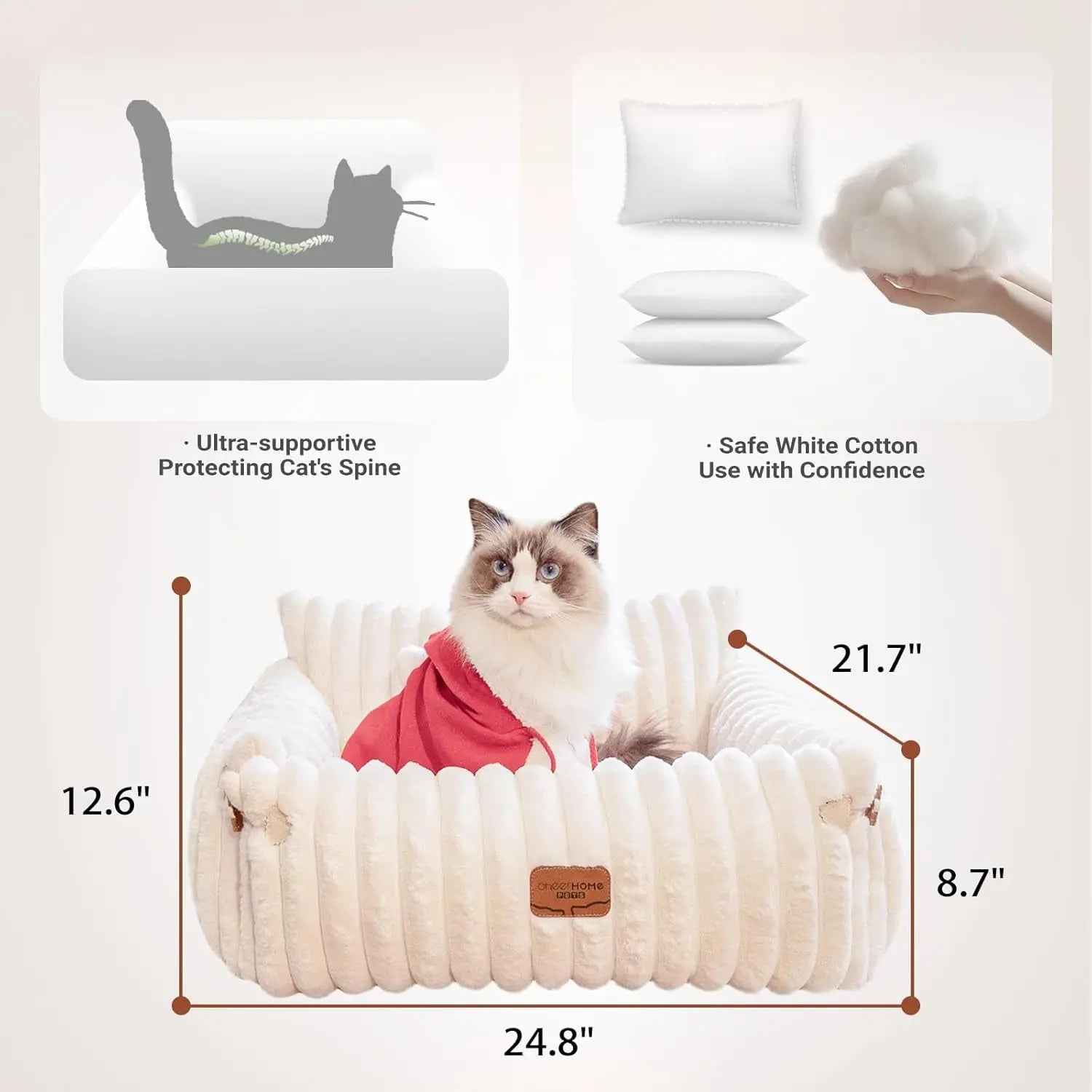 Cat & Small Dog Bed -Couch Off-White, Washable Cover, Non-Slip, Supportive Foam