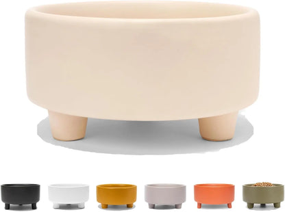 Ceramic Cat & Dog Pet Bowl, Elevated Stoneware Feeder, Dishwasher Safe Buttercream