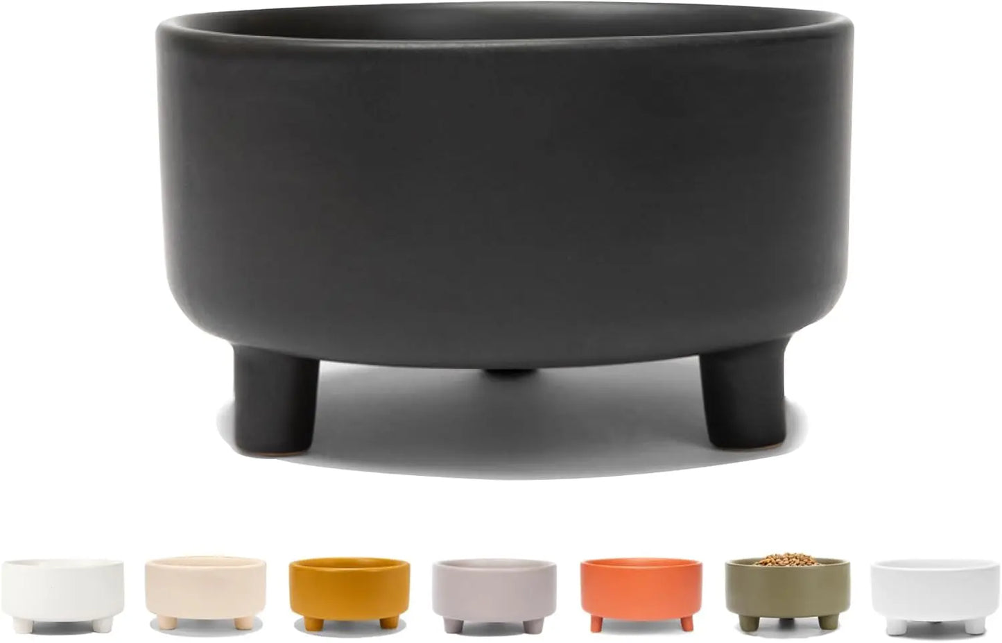 Ceramic Cat & Dog Pet Bowl, Elevated Stoneware Feeder, Dishwasher Safe Black