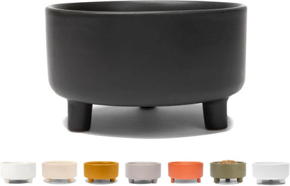 Ceramic Cat & Dog Pet Bowl, Elevated Stoneware Feeder, Dishwasher Safe Black