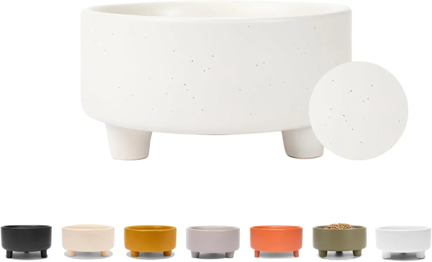 Ceramic Cat & Dog Pet Bowl, Elevated Stoneware Feeder, Dishwasher Safe Speckle