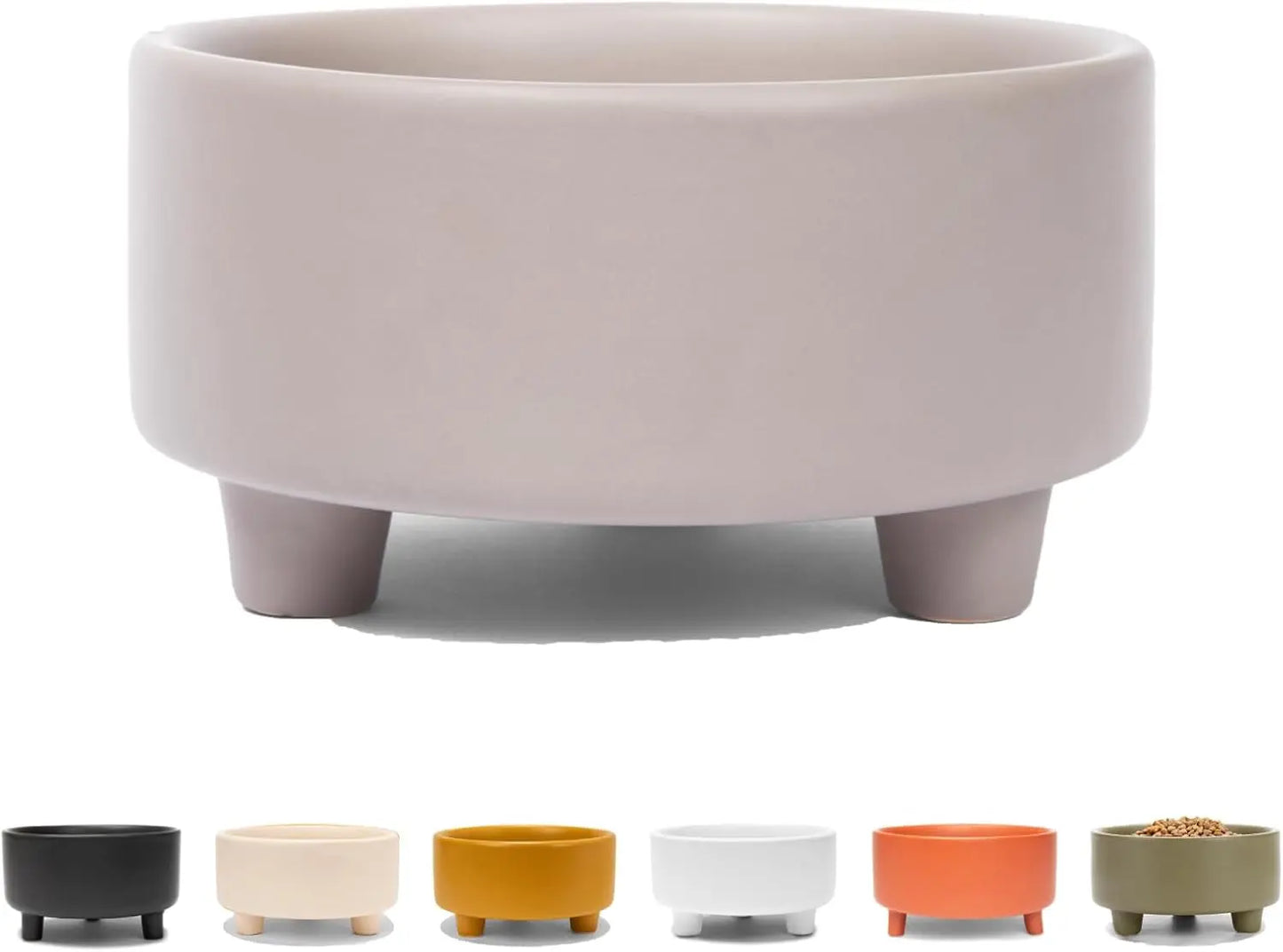 Ceramic Cat & Dog Pet Bowl, Elevated Stoneware Feeder, Dishwasher Safe Vintage Grey