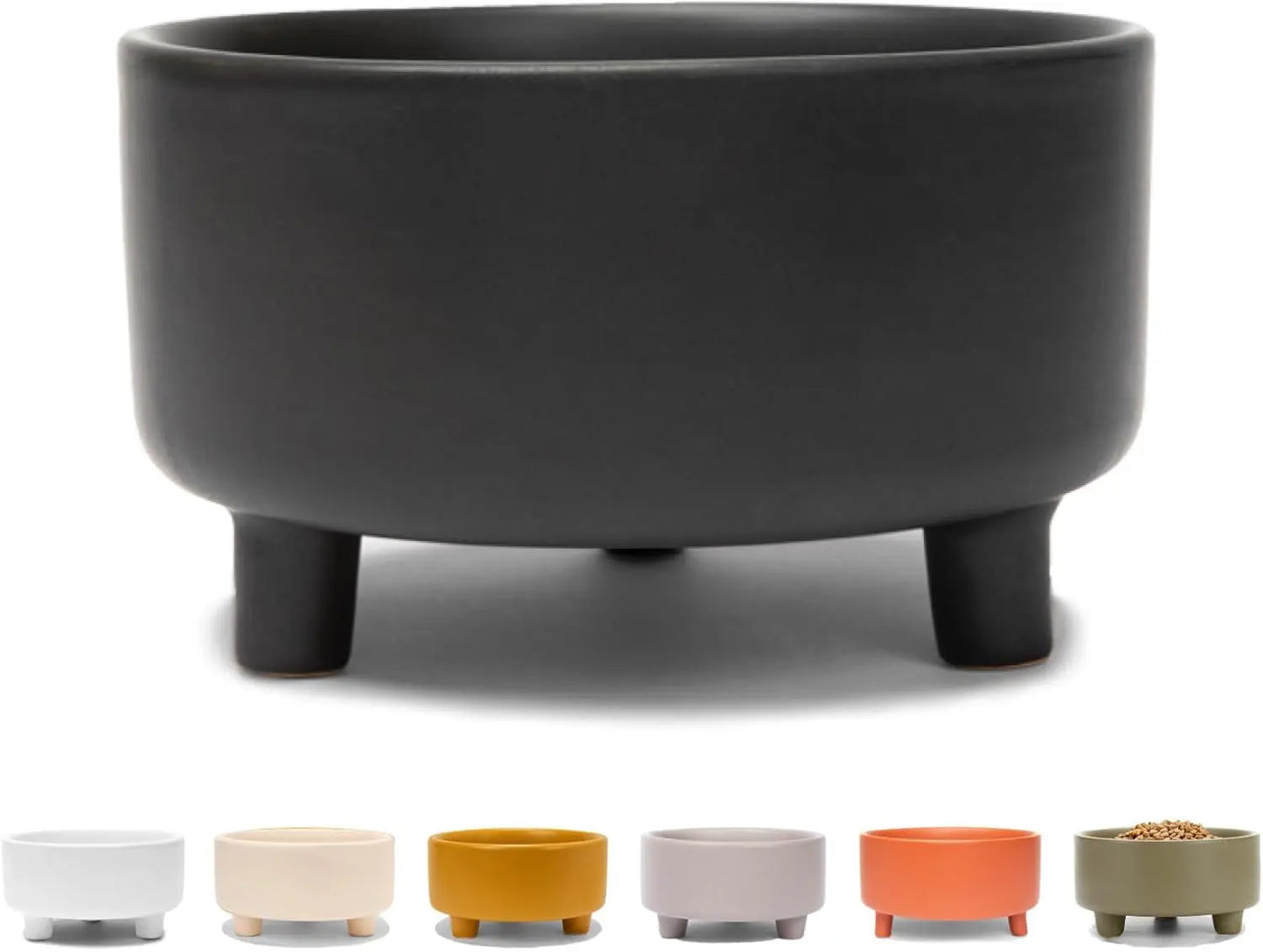 Ceramic Cat & Dog Pet Bowl, Elevated Stoneware Feeder, Dishwasher Safe Black Small