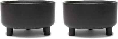 Ceramic Cat & Dog Pet Bowl, Elevated Stoneware Feeder, Dishwasher Safe Black Large (Set Of 2)