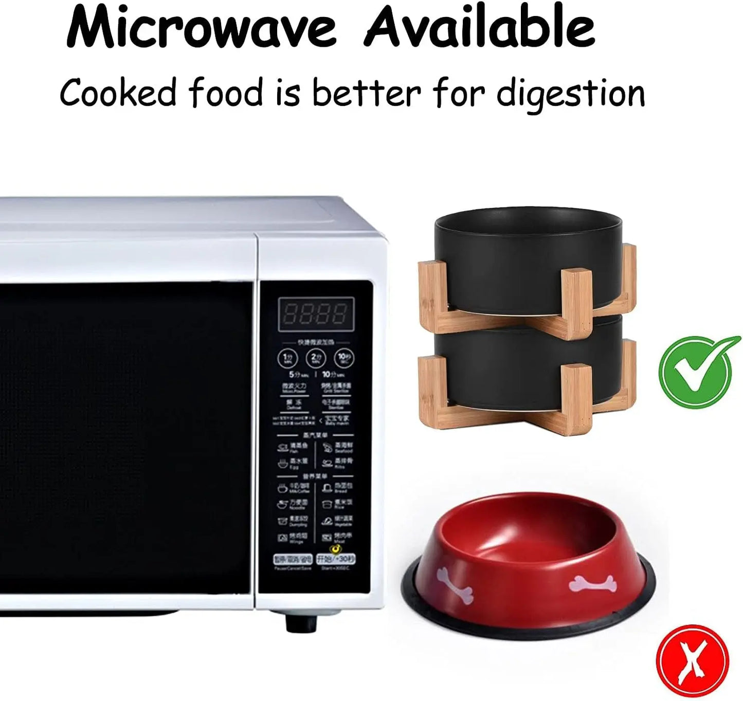 Ceramic Cat & Small Dog Bowl Set with Stand 13.5oz Non Slip Double