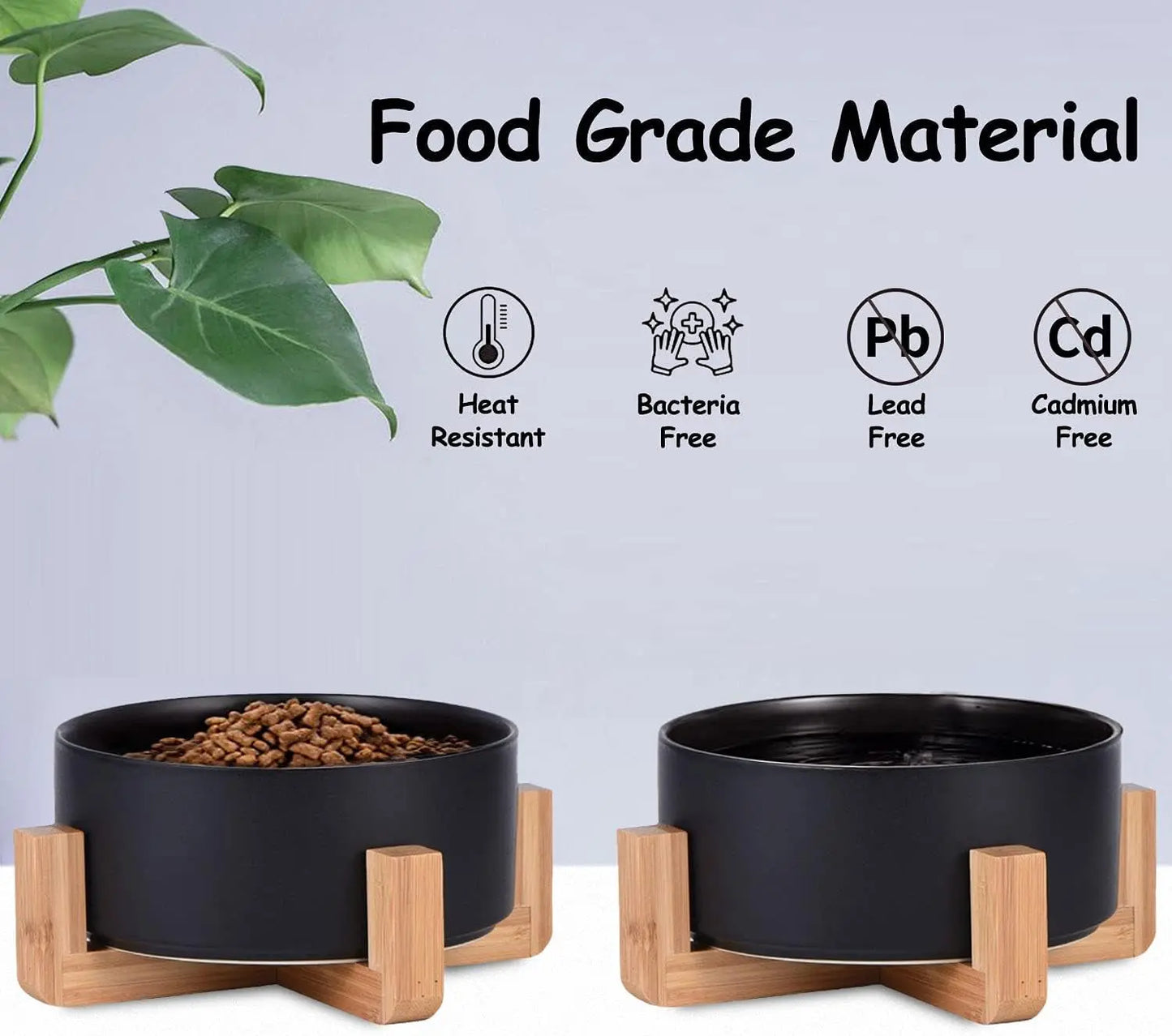 Ceramic Cat & Small Dog Bowl Set with Stand 13.5oz Non Slip Double