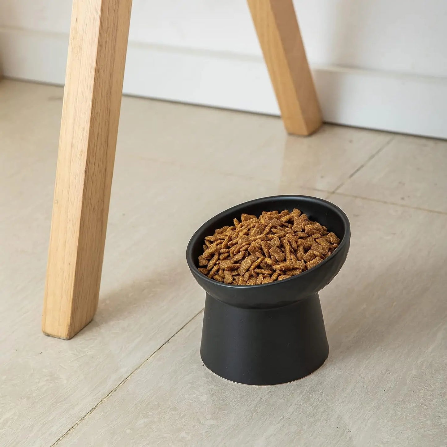 Ceramic Raised Tilted Cat Bowls Set of 2, Elevated Porcelain Feeder