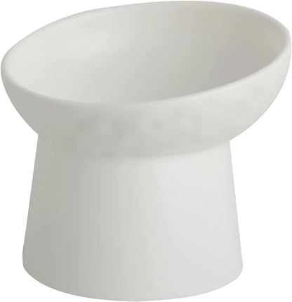 Ceramic Raised Tilted Cat Bowls Set of 2, Elevated Porcelain Feeder White-1Pc