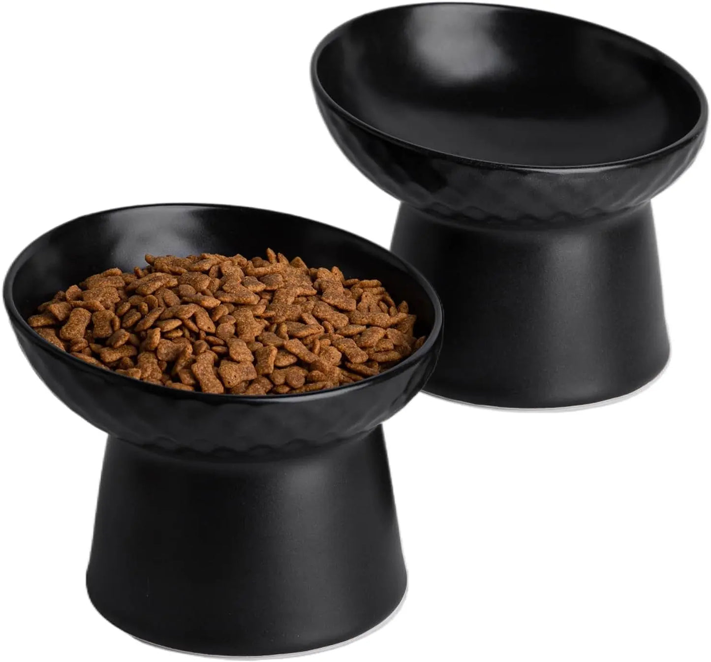 Ceramic Raised Tilted Cat Bowls Set of 2, Elevated Porcelain Feeder 6 Inch-2Pc Black