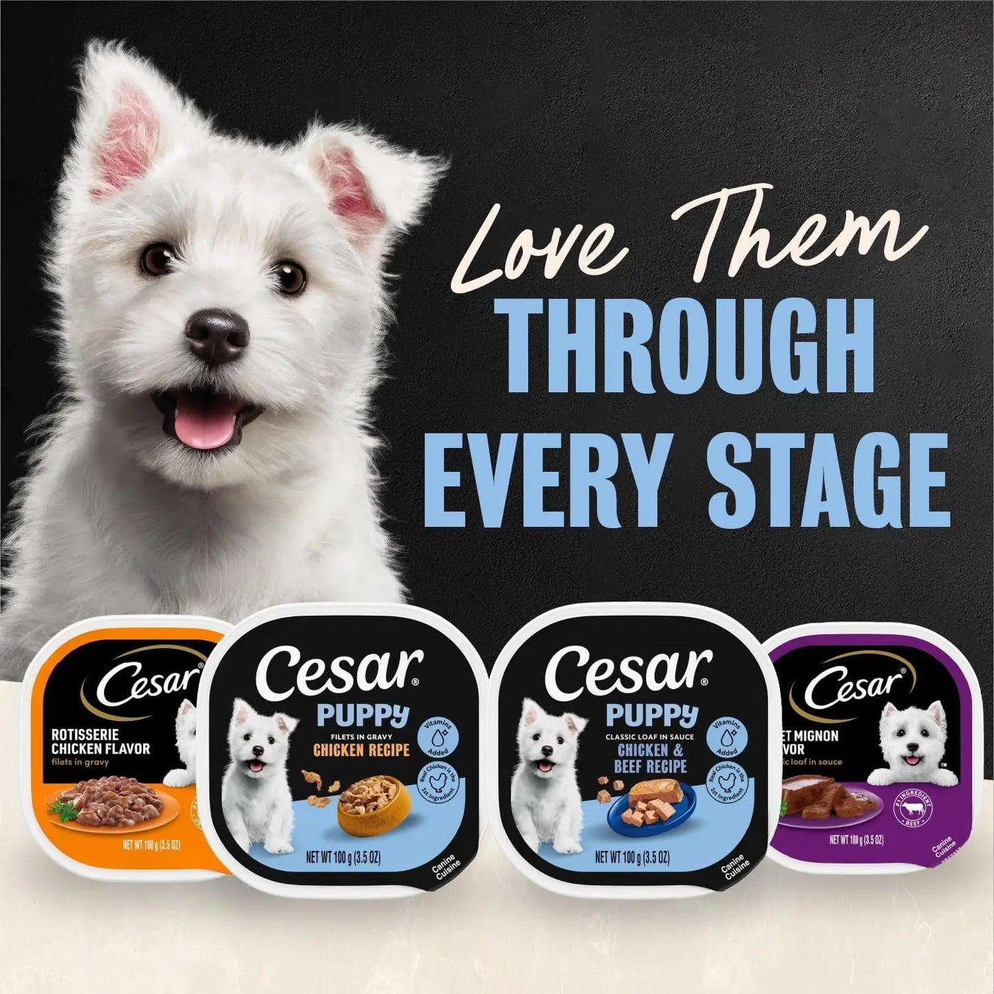 Cesar Puppy Classic Wet Dog Food Chicken & Beef or Variety Pack 3.5oz 24ct