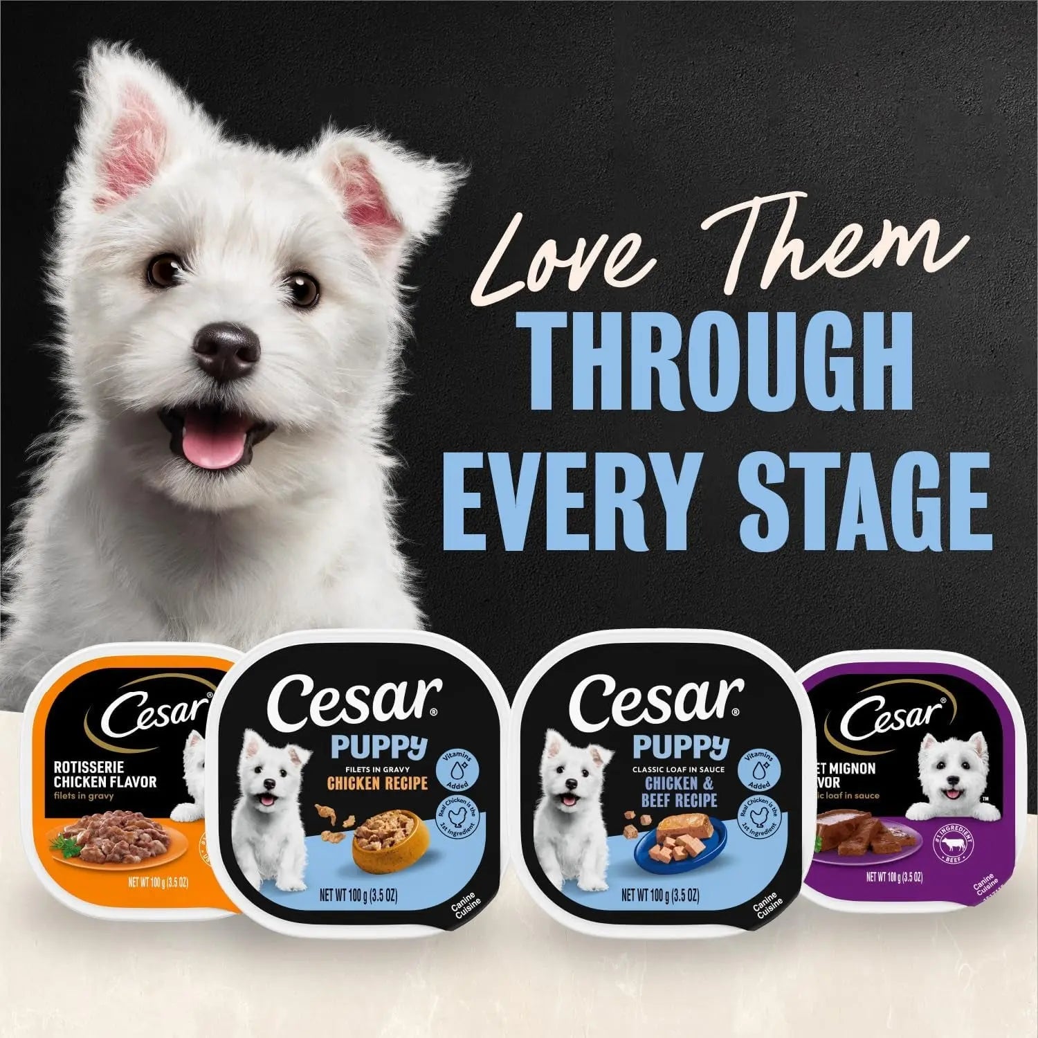 Cesar Puppy Classic Wet Dog Food Chicken & Beef or Variety Pack 3.5oz 24ct