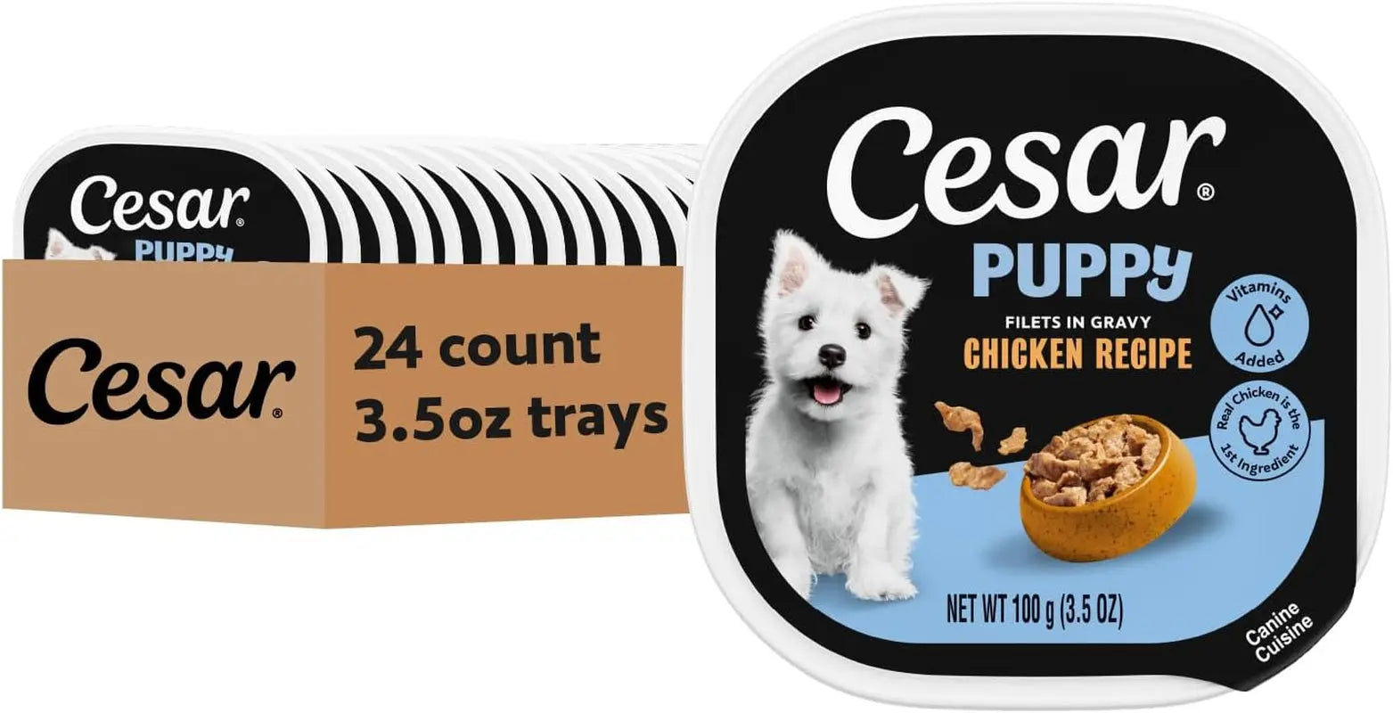 Cesar Puppy Classic Wet Dog Food Chicken & Beef or Variety Pack 3.5oz 24ct Chicken 24 Count (Pack Of 1)