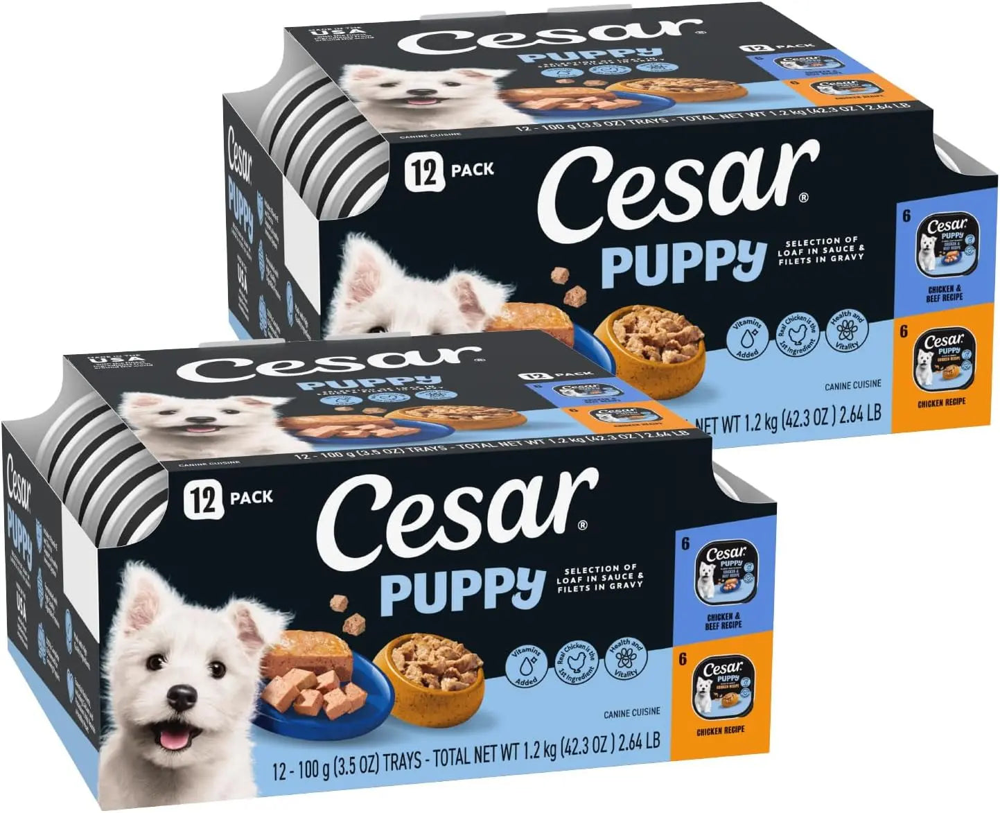 Cesar Puppy Classic Wet Dog Food Chicken & Beef or Variety Pack 3.5oz 24ct Variety Pack 24 Count (Pack Of 12x2)