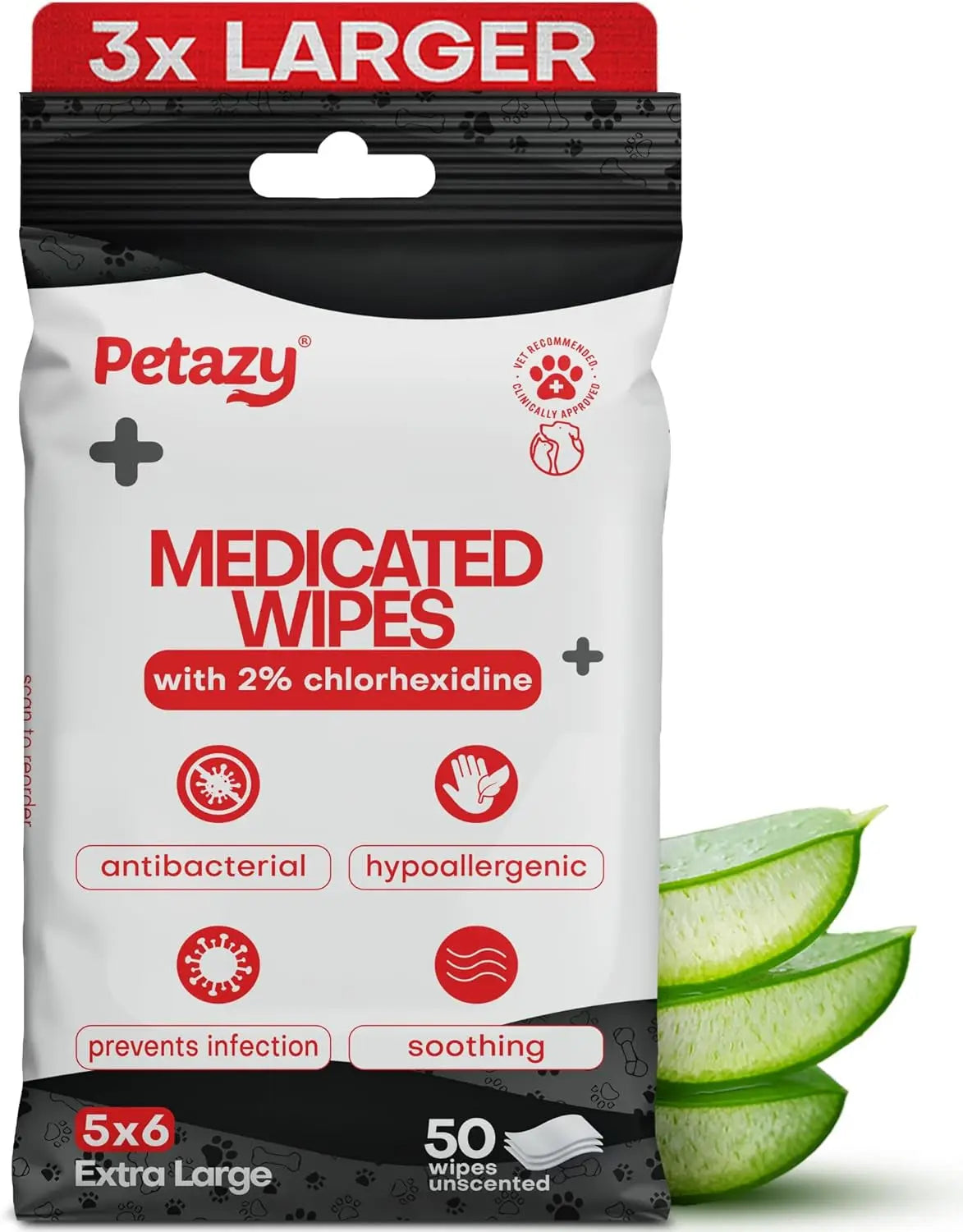 Chlorhexidine Medicated Pet Wipes XL for Dogs & Cats Antibacterial 50ct Default Title