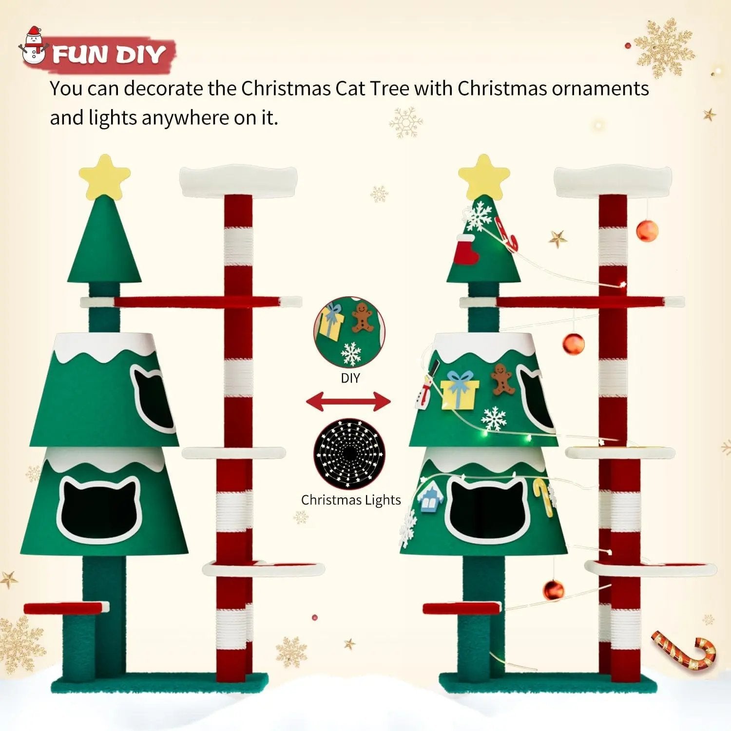 Christmas Cat Tree Tower w/ 2 Condos, Scratching Posts & LED Lights – DIY