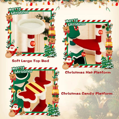 Christmas Cat Tree Tower w/ 2 Condos, Scratching Posts & LED Lights – DIY