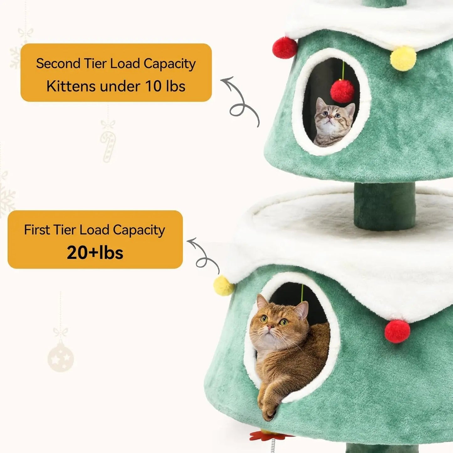 Christmas Cat Tree Tower with 2 Cozy Houses & Toys –Festive Indoor Cat Furniture
