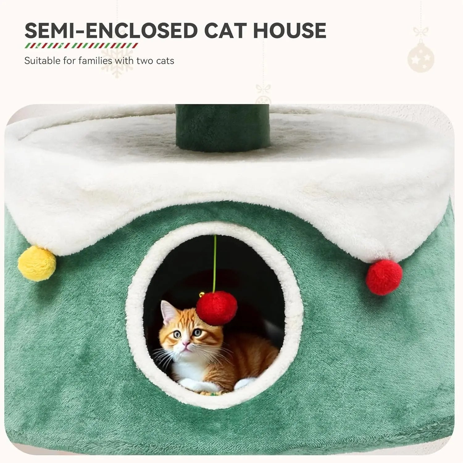 Christmas Cat Tree Tower with 2 Cozy Houses & Toys –Festive Indoor Cat Furniture