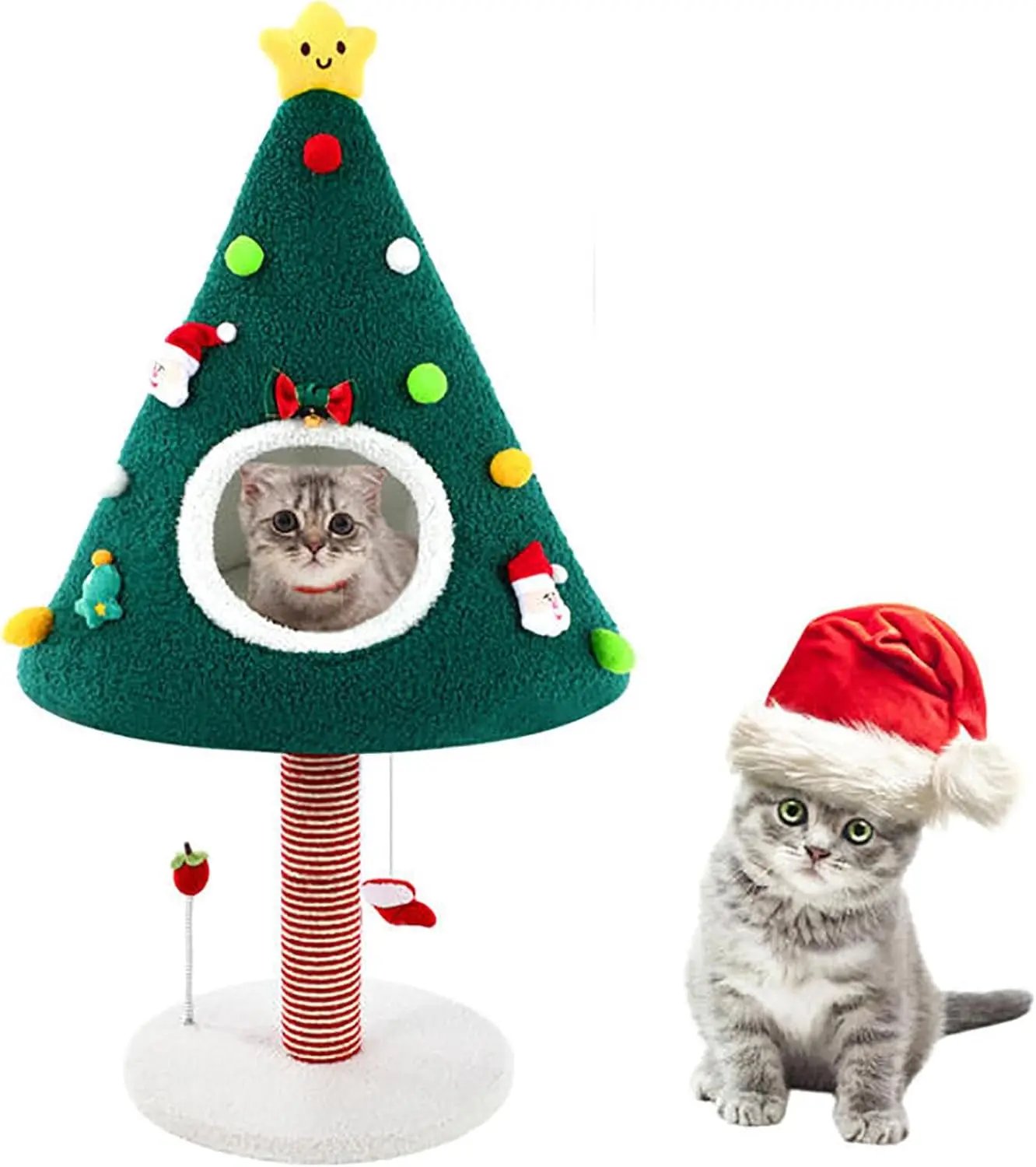 Christmas Cat Tree Tower with House & Sisal Scratching Post, 36.6" Indoor Condo Christmas Tree