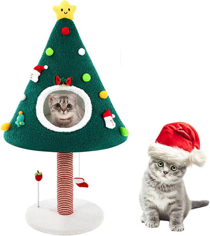 Christmas Cat Tree Tower with House & Sisal Scratching Post, 36.6" Indoor Condo Christmas Tree