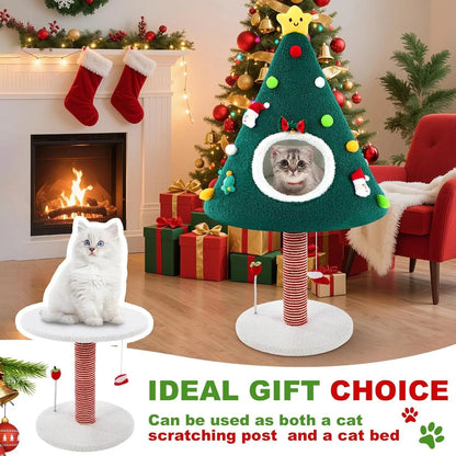 Christmas Cat Tree Tower with House & Sisal Scratching Post, 36.6" Indoor Condo