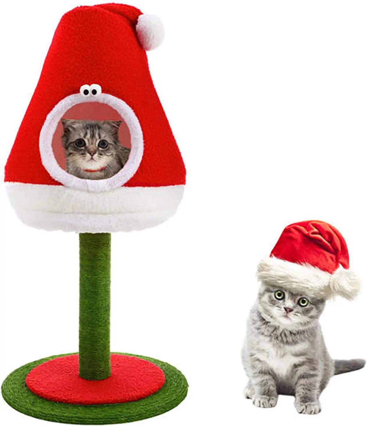 Christmas Cat Tree Tower with House & Sisal Scratching Post, 36.6" Indoor Condo Christmas Hat