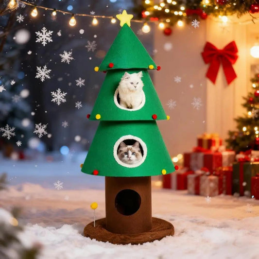 Christmas Cat Tree with 3 Condos, 59" Stable Cat Tower for Indoor Cats
