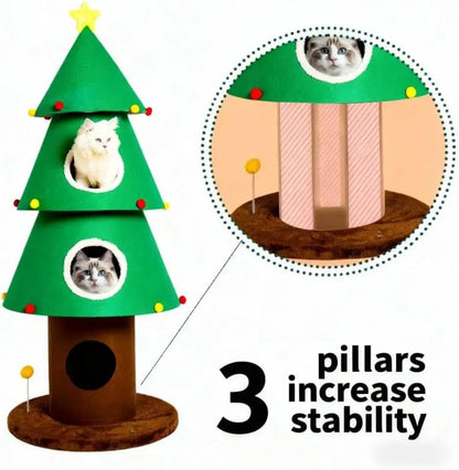 Christmas Cat Tree with 3 Condos, 59" Stable Cat Tower for Indoor Cats